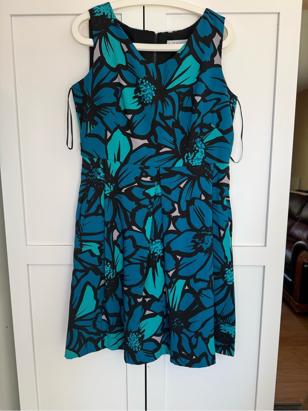 cleo Teal and Black Floral Midi Dress